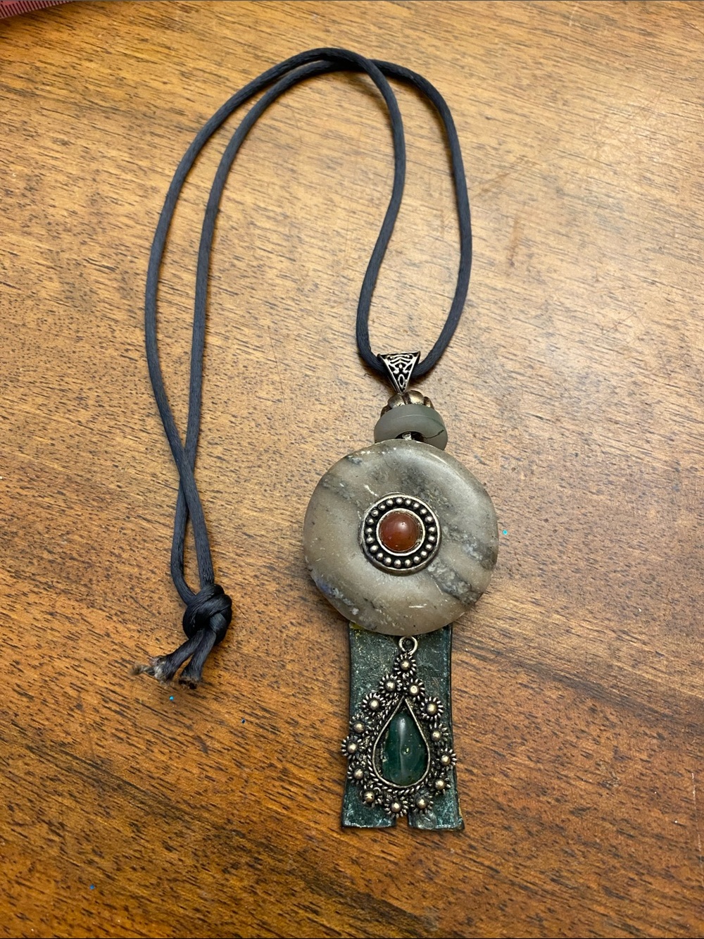 Mixed Material Medallion on Cord Necklace